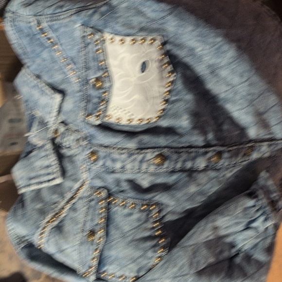 POL Light Blue Quilted Denim Jacket Western Inspired Studs And Eyelet Detail - Picture 11 of 17